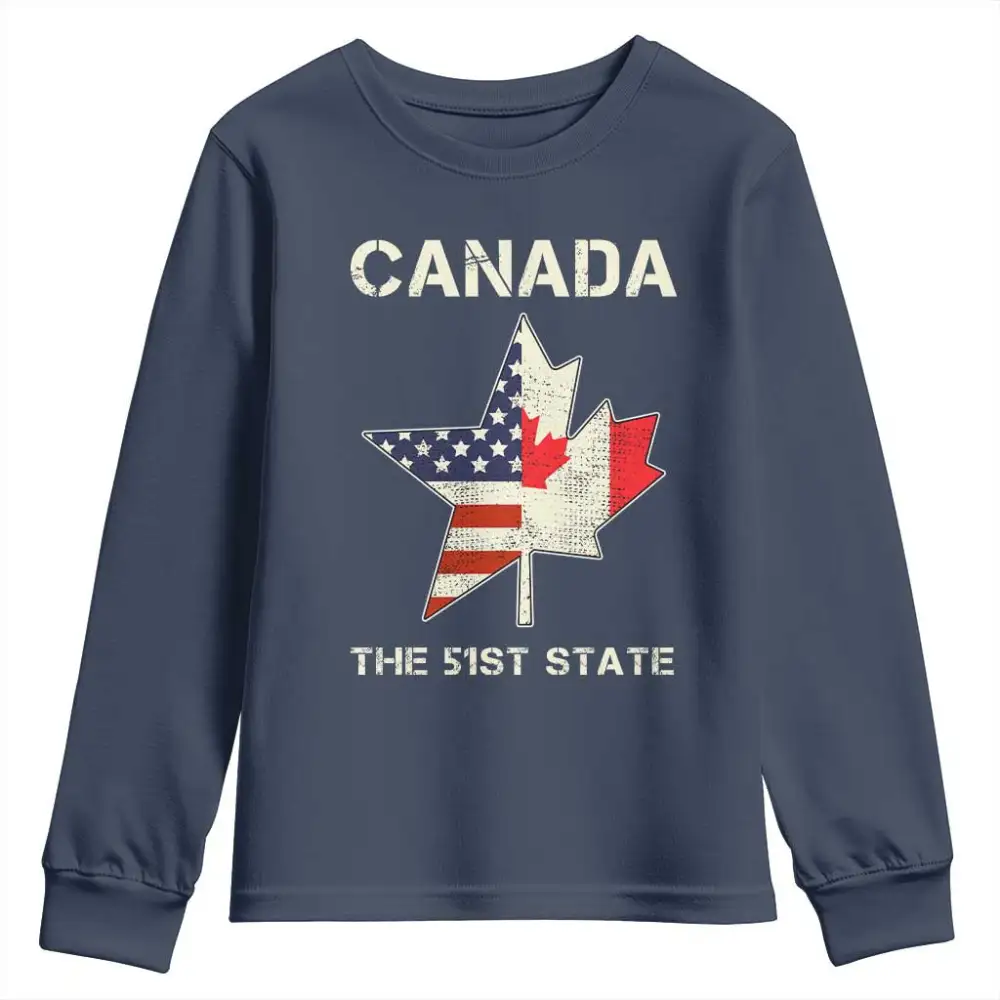 Canada The 51st State Youth Sweatshirt Maple Canadian American Flag TS09