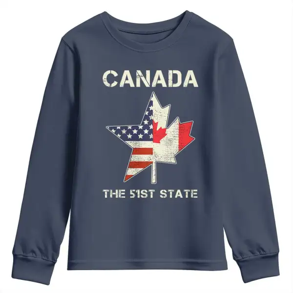 Canada The 51st State Youth Sweatshirt Maple Canadian American Flag TS09