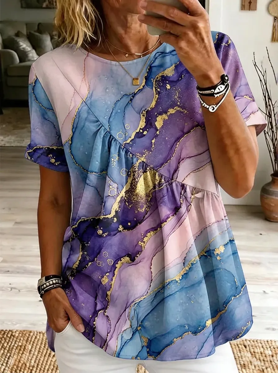 Women's Nashville Marble Gold Foil Printed T-shirt