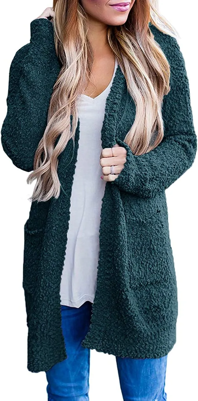 Women's Long Sleeve Soft Chunky Knit Sweater Open Front Cardigans Outwear Coat