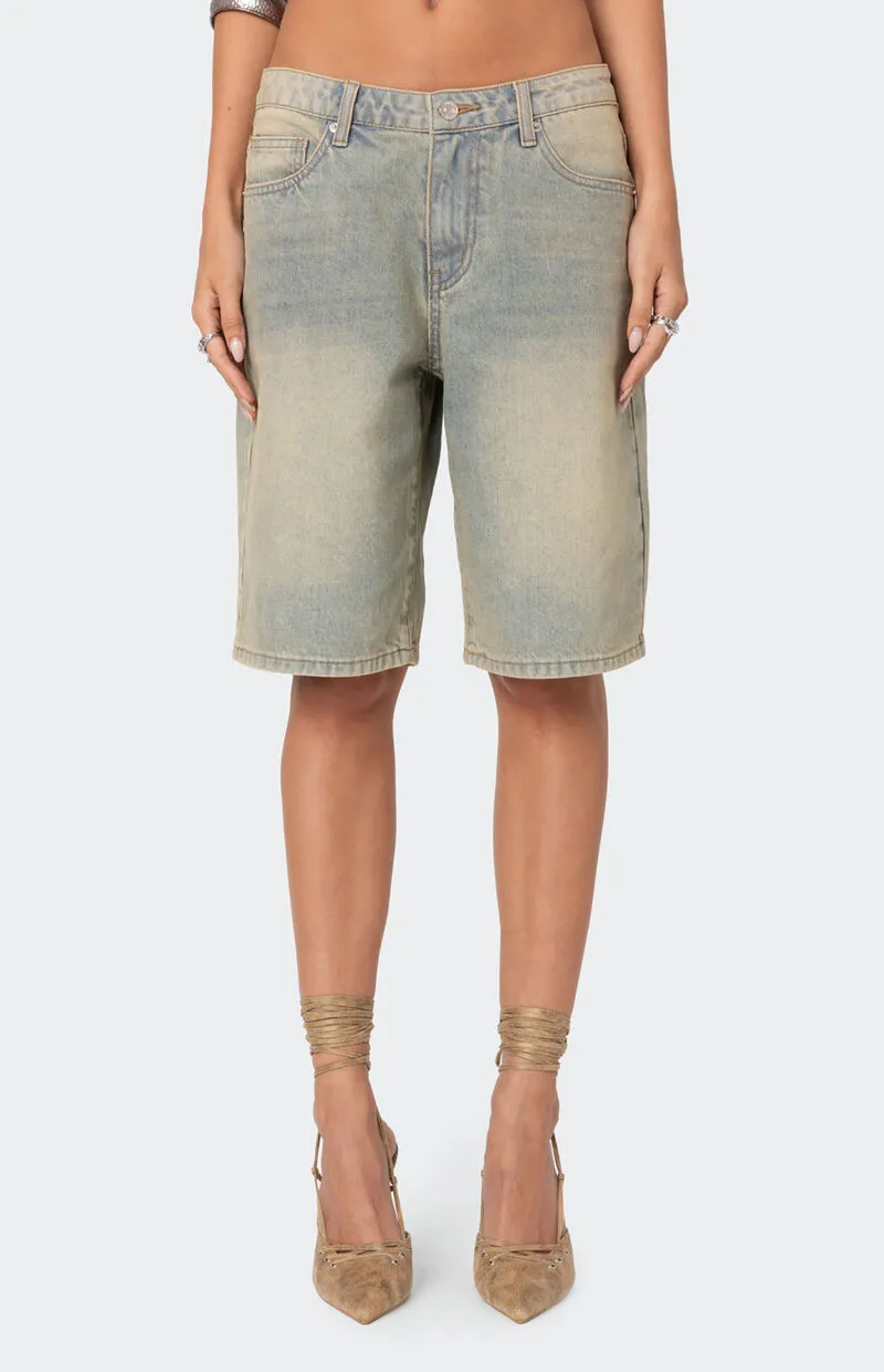 Edikted Shira Washed Denim Bermuda Shorts