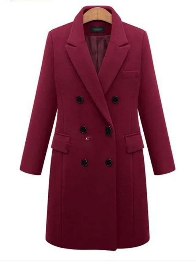 Women's Overcoat Fall Double Breasted Long Coat Thermal Warm Windproof Trench Coat Winter Coat Pea Coat Daily Wear Vacation Stylish Chic & Modern Jacket Long Sleeve Slim Fit Black