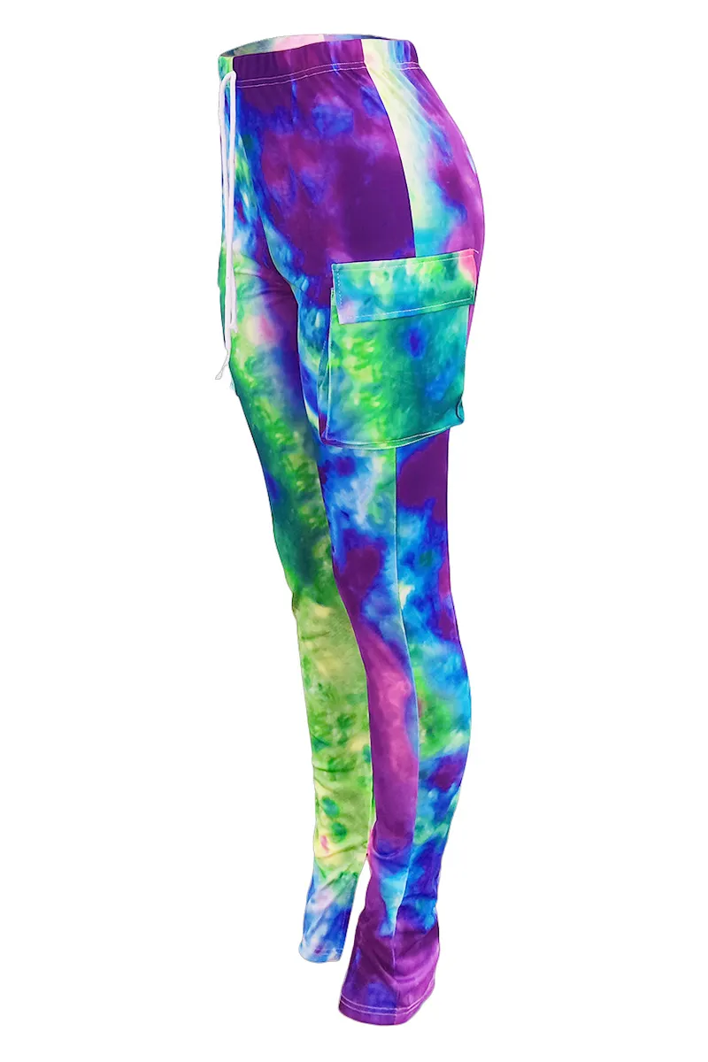 Tie Dye Drawstring Split Hem Pants