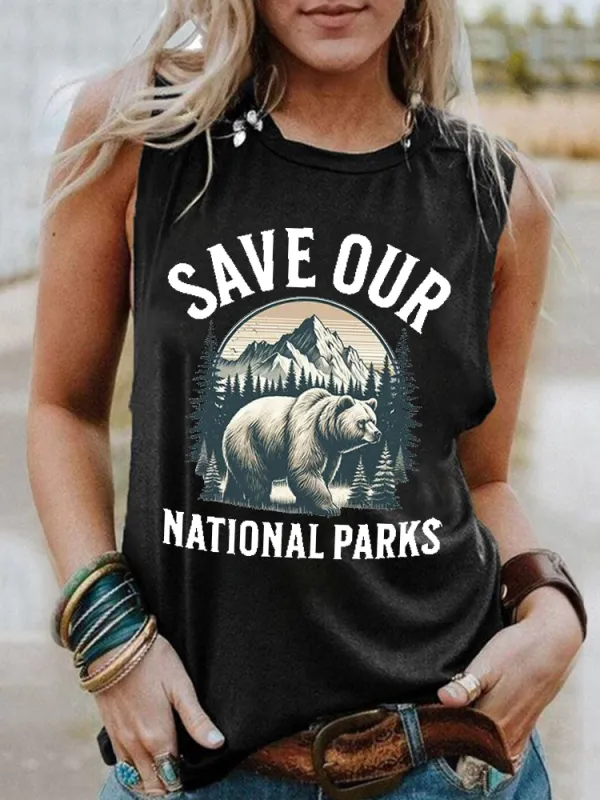 Women'S Round-Neck Sleeveless Vest With Save Our National Parks Prints