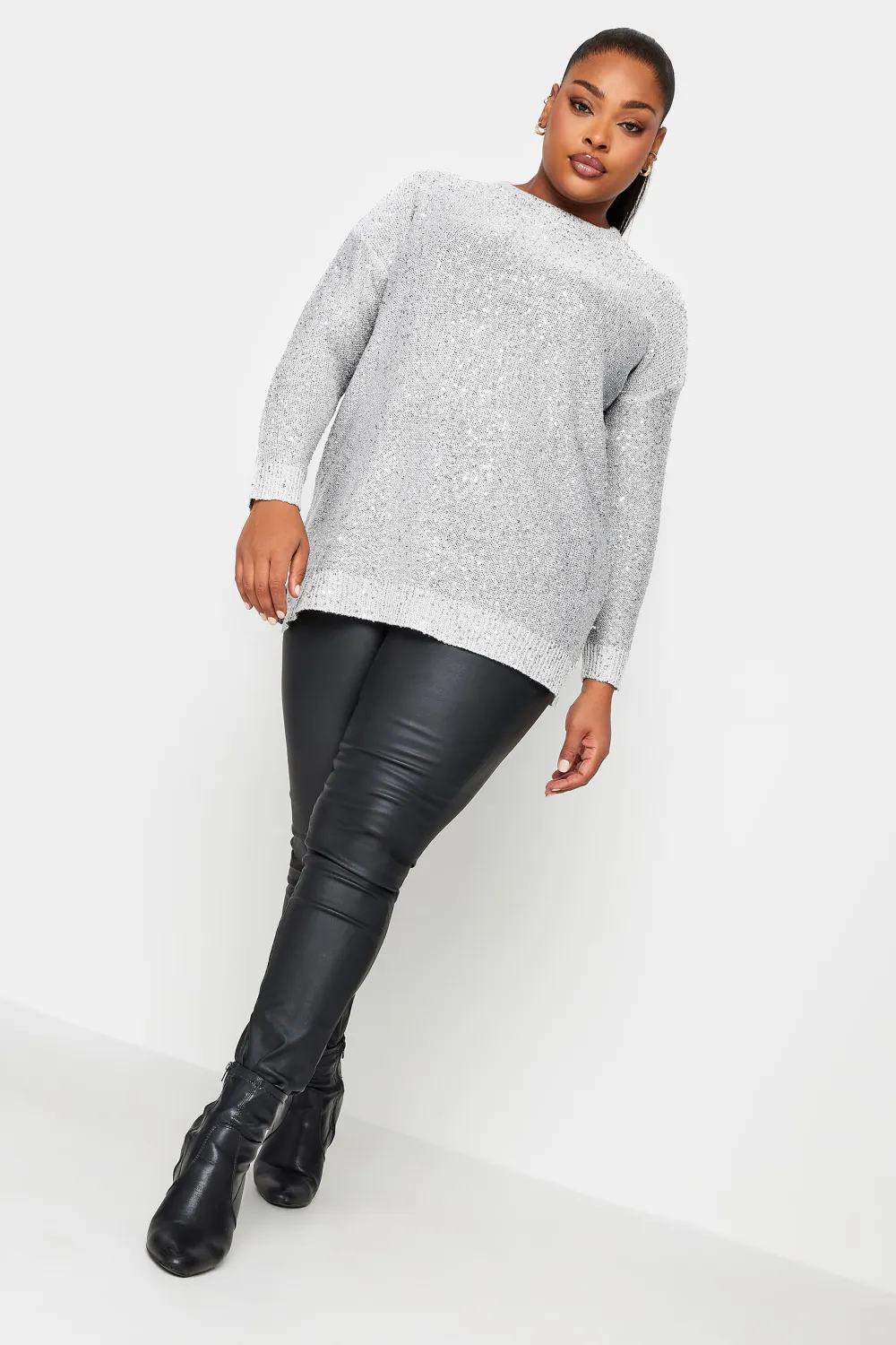 YOURS Curve Silver Sequin Embellished Jumper