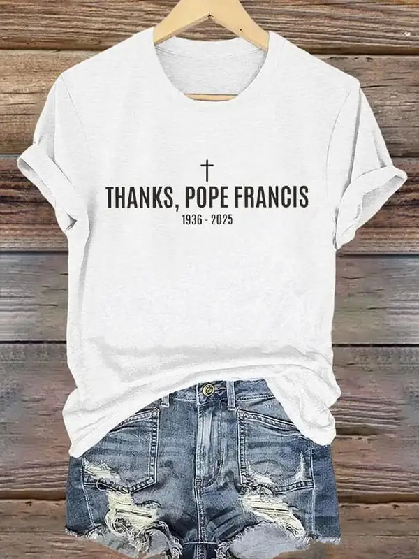 Women's Thanks PF 1936-2025 Print Short Sleeve Round Neck Cotton T-Shirt