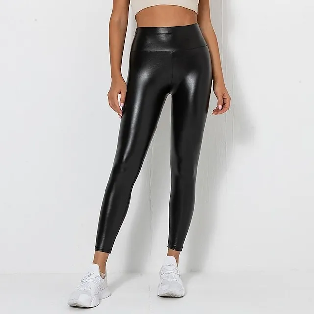 Women's Tights Pants Trousers Leggings Full Length PU High Elasticity High Waist Fashion Sexy Party Office Black S M Autumn / Fall