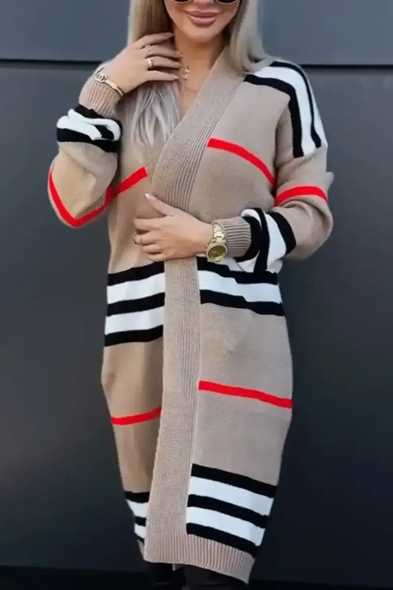 Women's Casual Striped Colorblock Knit Cardigan
