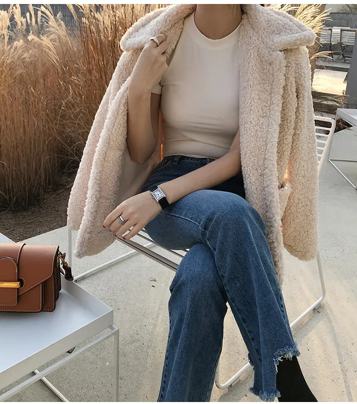 Solid Faux Lamb Fleece Coat