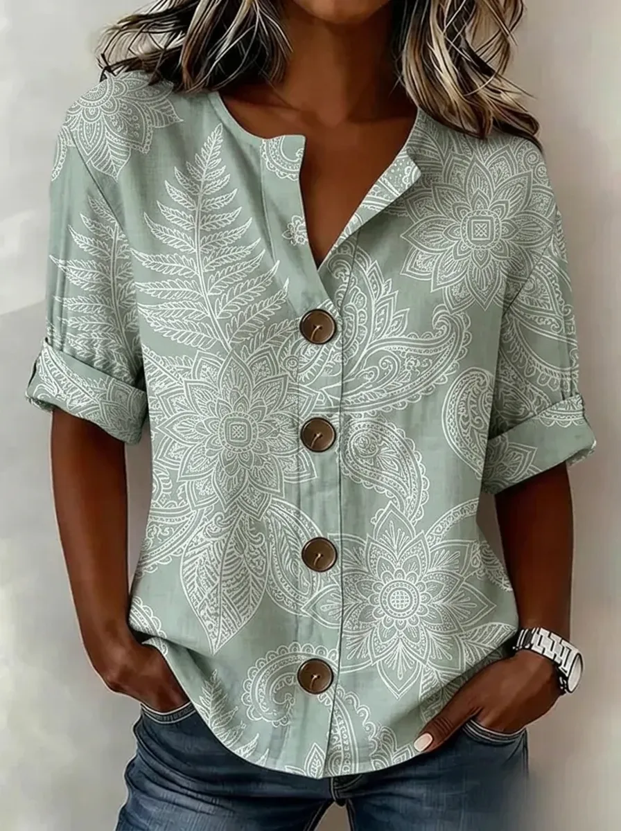 Women's Nashville Floral Paisley Printed Button-Down Shirt