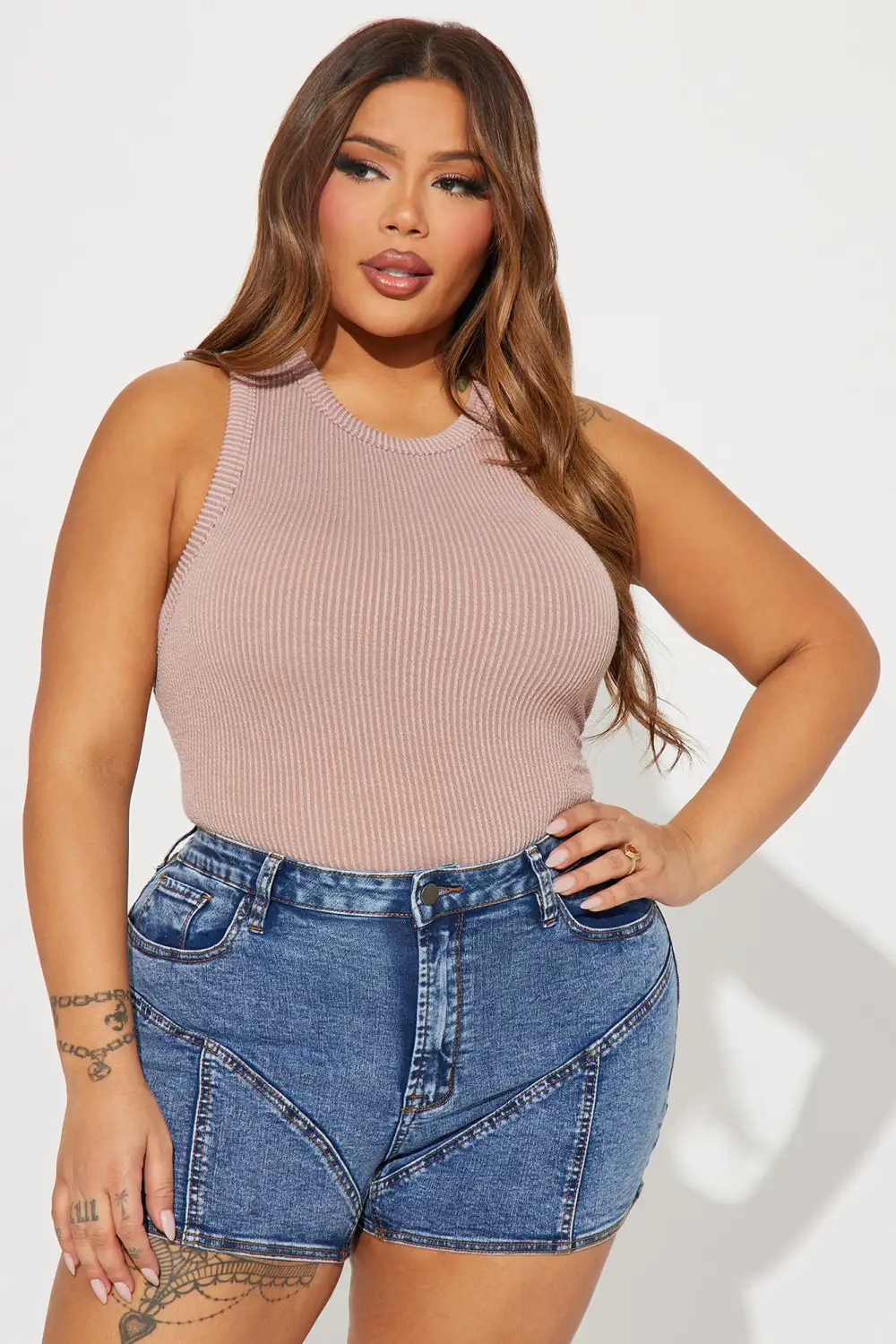 Not Amused Ribbed Bodysuit - Taupe