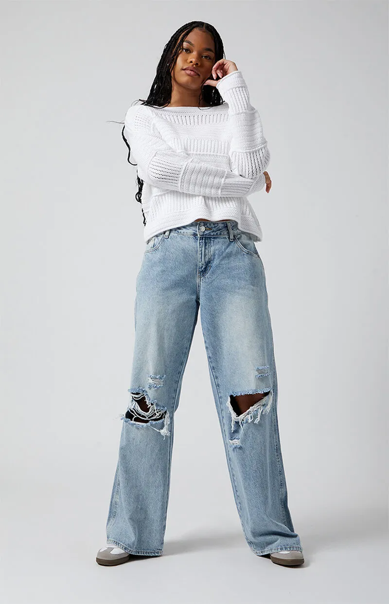 PacSun Casey Ripped Knee Low Rise Baggy Jeans Medium Indigo