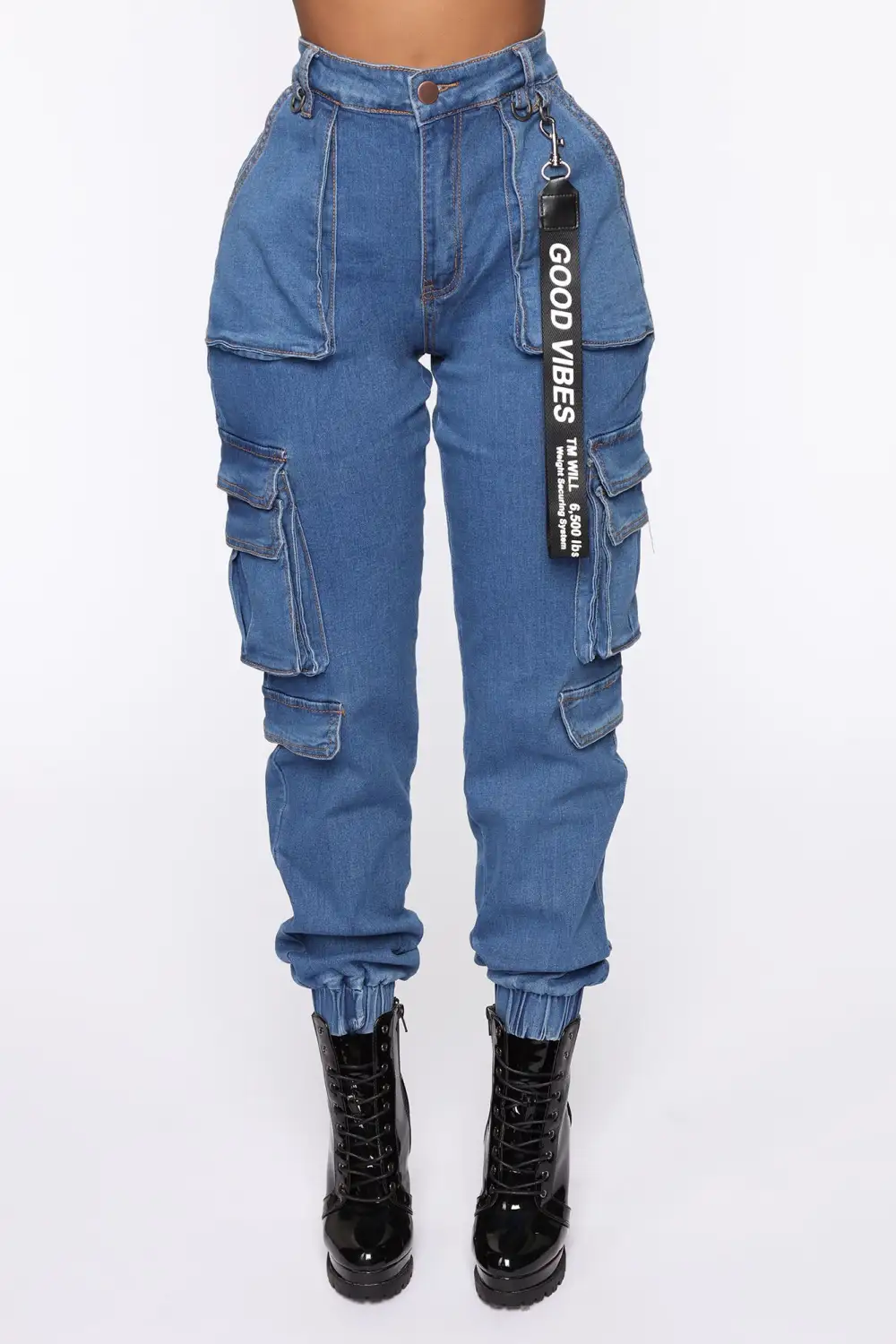 Good Vibes Always Denim Joggers - Blue