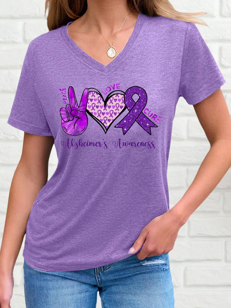 Peace Love and Cure Alzheimer's Awareness Print T-Shirt