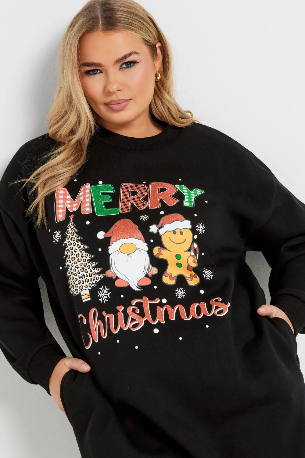 YOURS Curve Black 'Merry Christmas' Heart Embellished Sweatshirt Dress