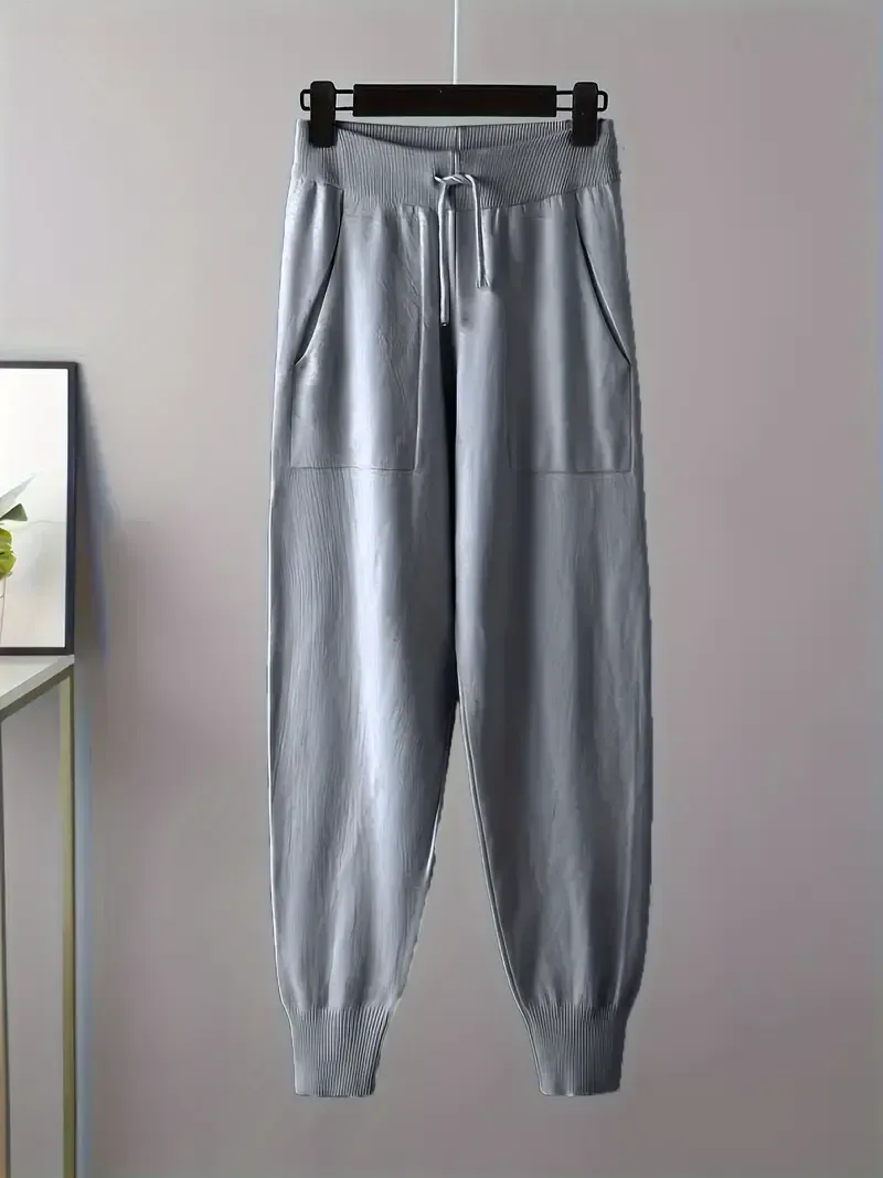 Women'S Knitwear Set, Casual V-Neck Long Sleeve Sweater and Solid Color Pants