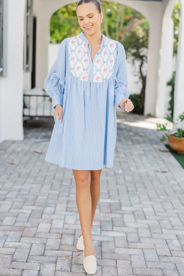Let's See Blue Striped Dress