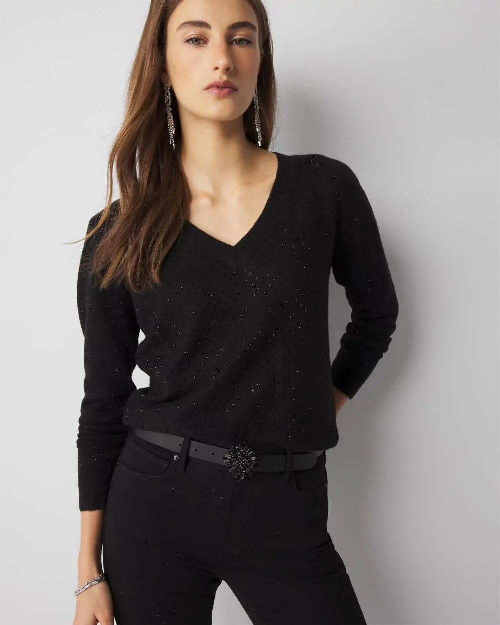 Petite Embellished V-Neck Sweater