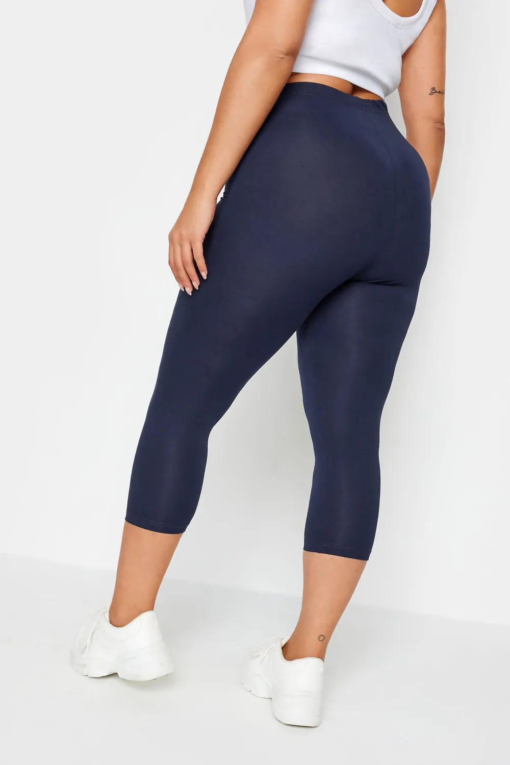 YOURS FOR GOOD Curve Navy Blue Cotton Stretch Cropped Leggings
