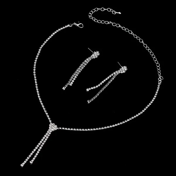 Rhinestone Tassel Drop Earrings Necklace Bracelet Set