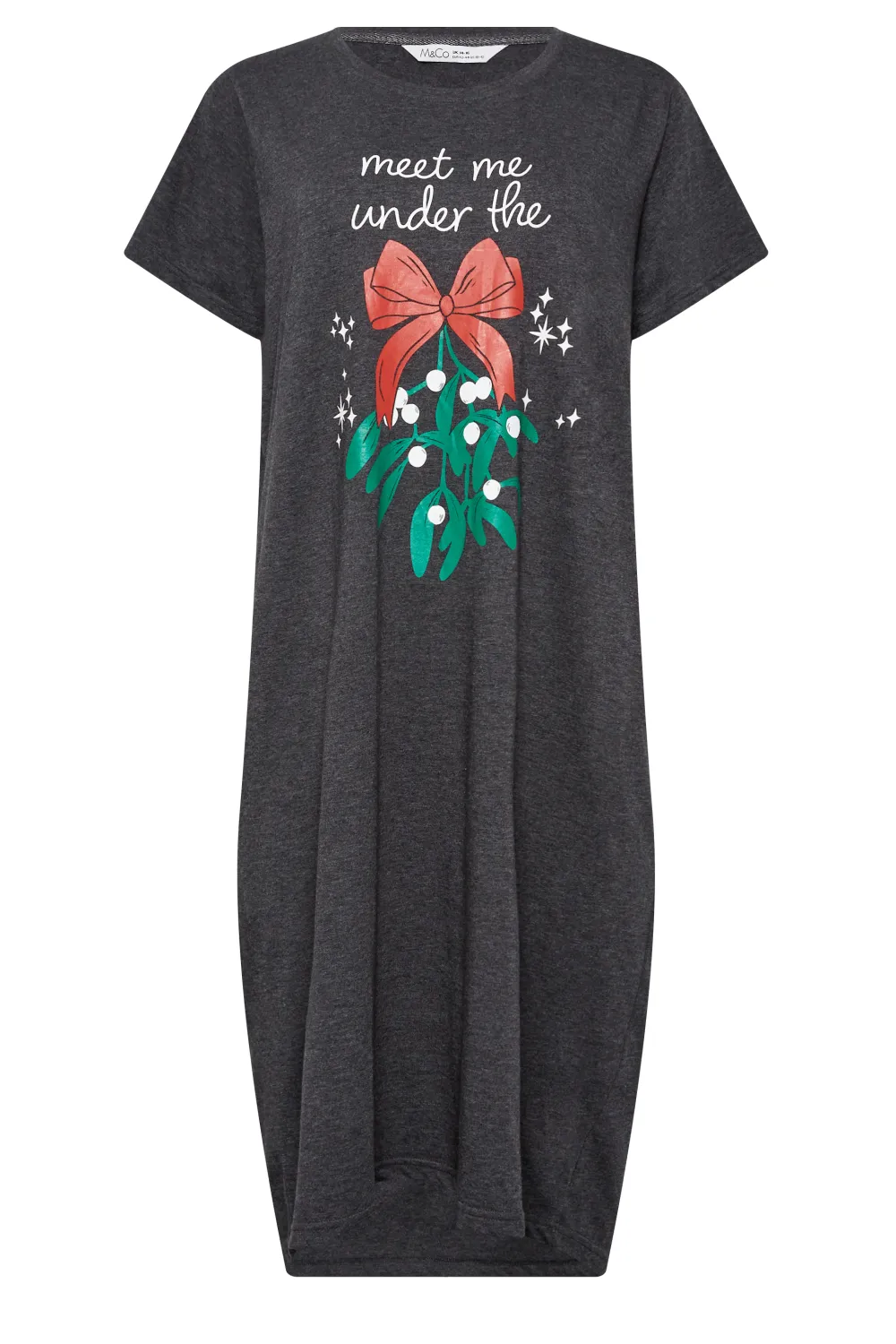 M&Co Black Cotton Christmas Mistletoe Print Nightdress