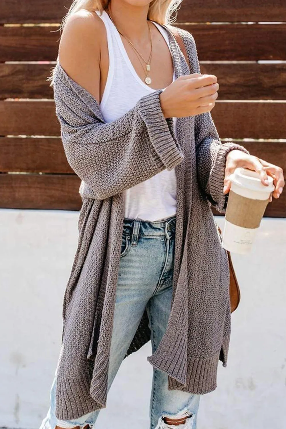 Coffee Break Textured Knit Open-Front Cardigan