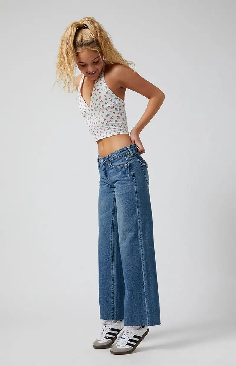 PacSun Dark Indigo Button Pocket Low Rise Girlfriend Jeans