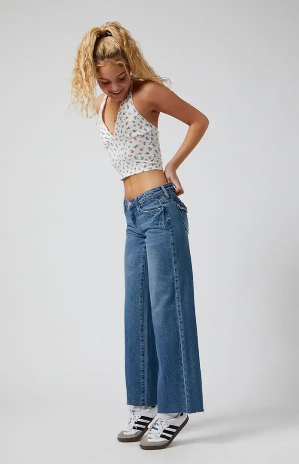 PacSun Dark Indigo Button Pocket Low Rise Girlfriend Jeans