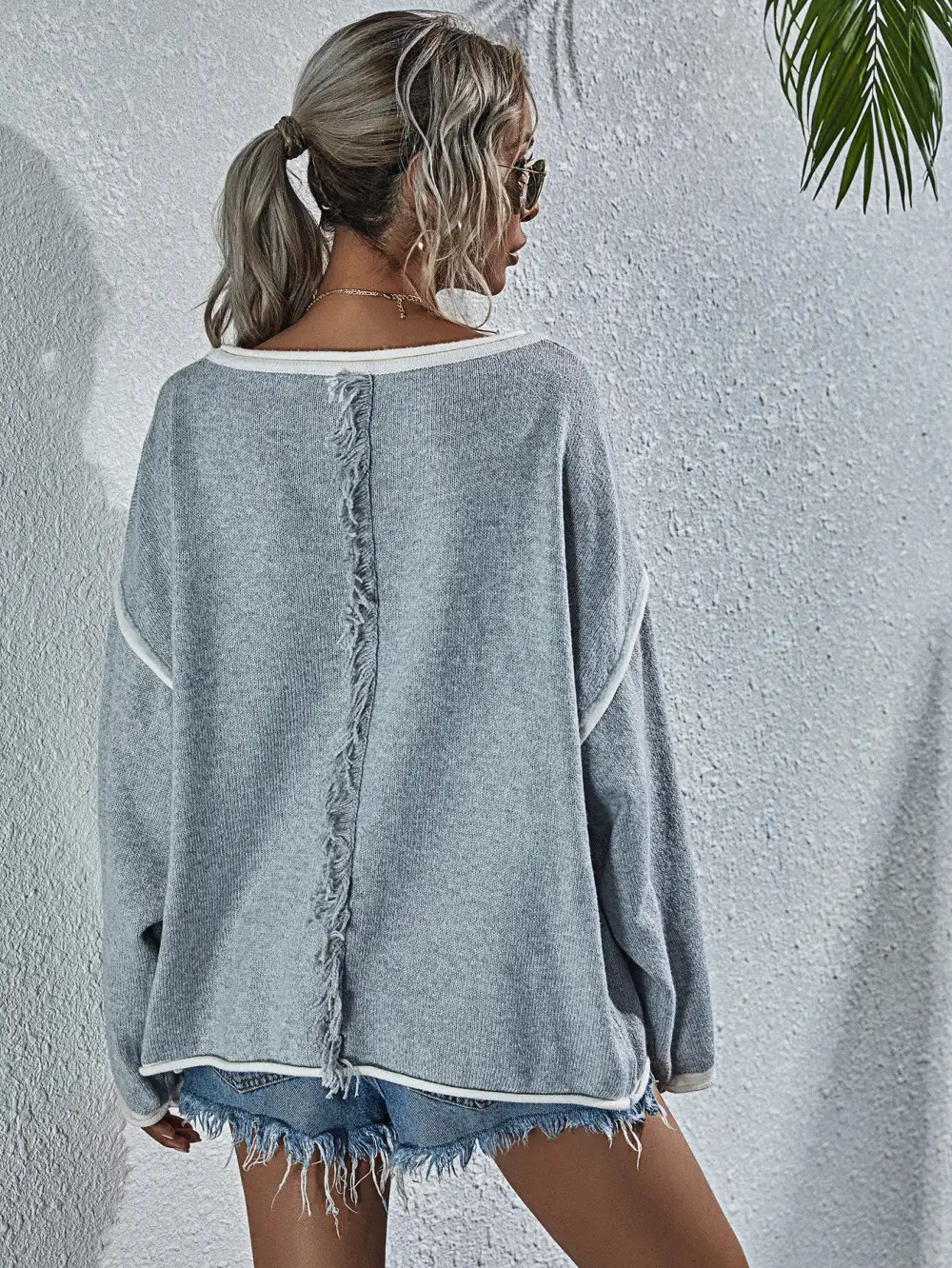 Dropped Shoulder Boat Neck Long Sleeve Sweater