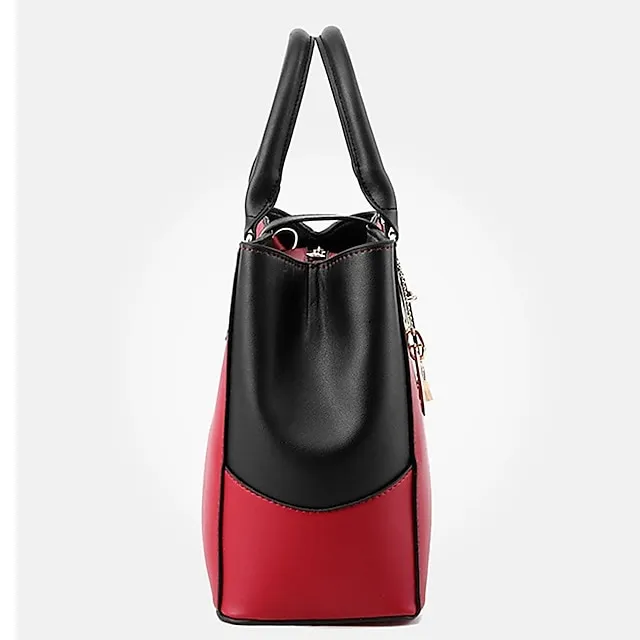 Women's Handbag Crossbody Bag Satchel Top Handle Bag PU Leather Daily Zipper Chain Solid Color Color Block Wine Black White