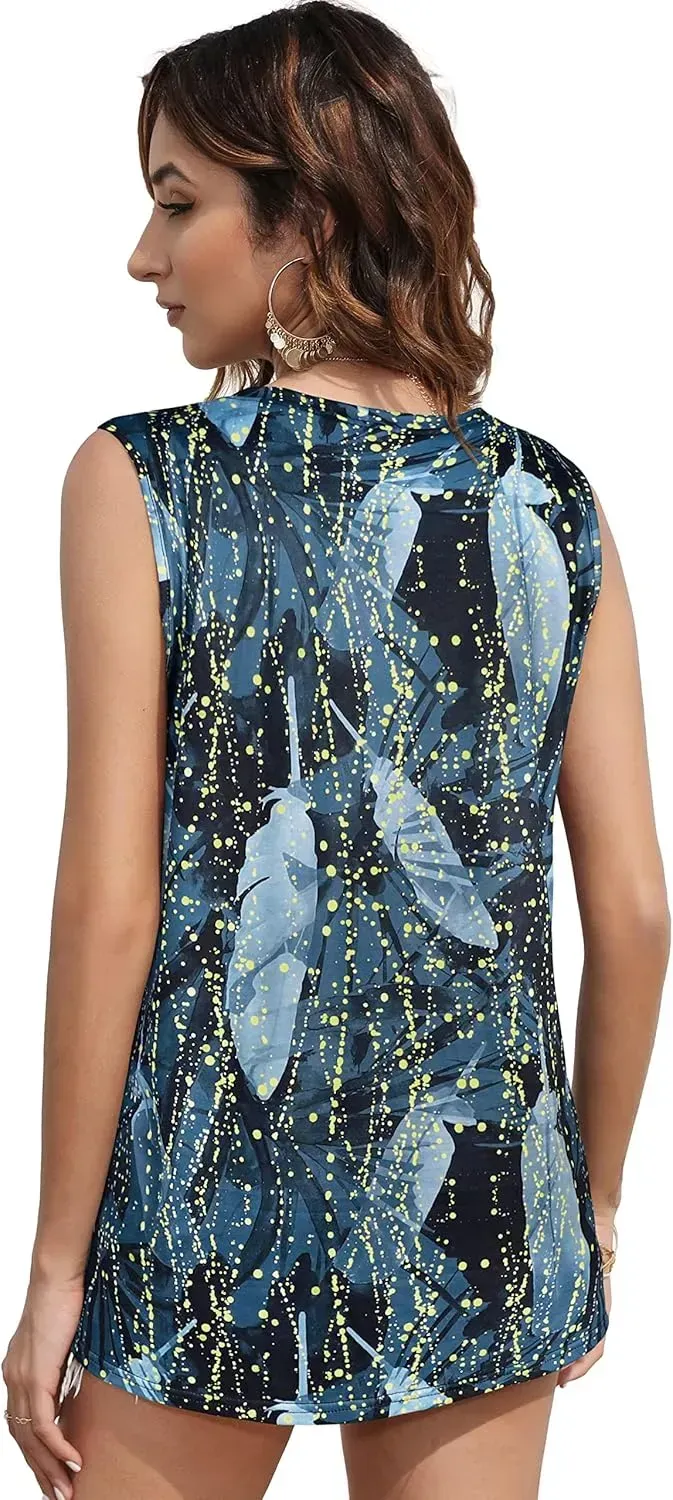 Summer Tops for Women Sleeveless V Neck Tshirt Loose Fit Casual Tank Tunic Blouse