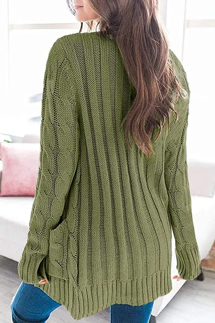 Knitted Solid Color Button Down Chunky Outwear Cardigan