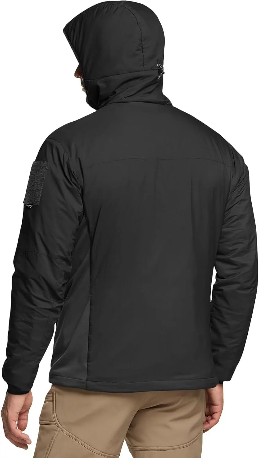 Men's Insulated Hooded Tactical Jacket, Lightweight Mid-Layer Warm Hoodie, Water Resistant Full Zip Hiking Work Coat