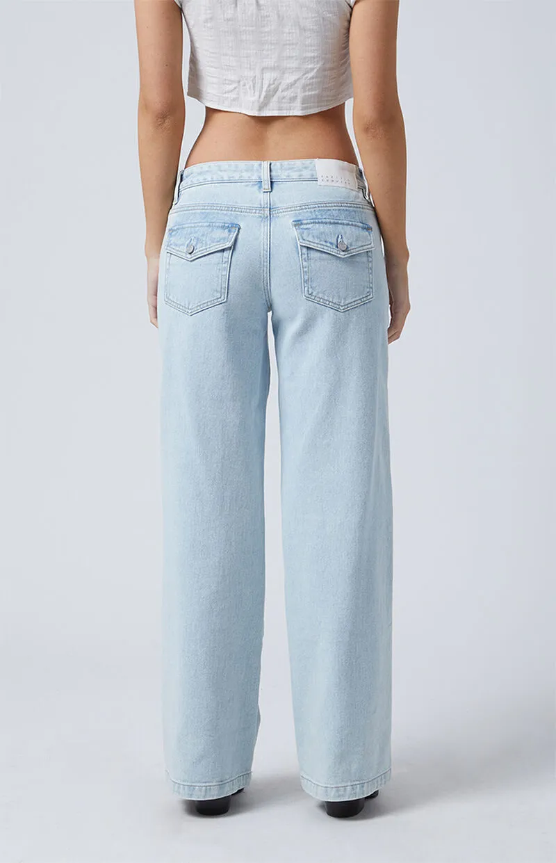PacSun Casey Button Pocket Low Rise Baggy Jeans Light Indigo