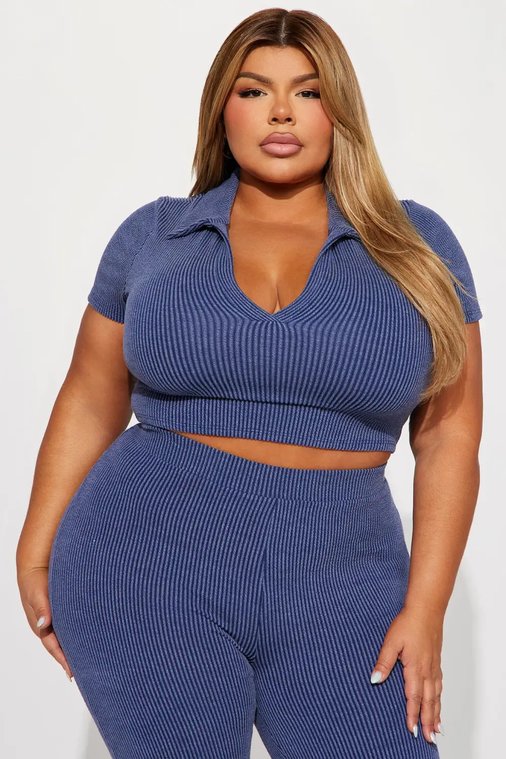 Josie Ribbed Pant Set - Navy