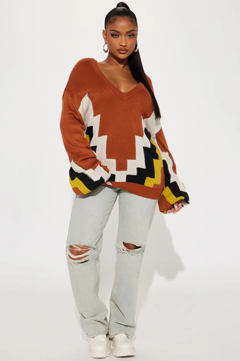 In That Moment Colorblock Sweater - Brown/combo