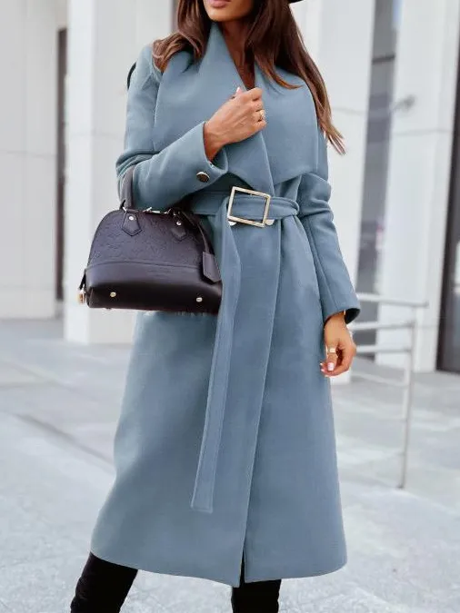 Belted long sleeve big collar Coat