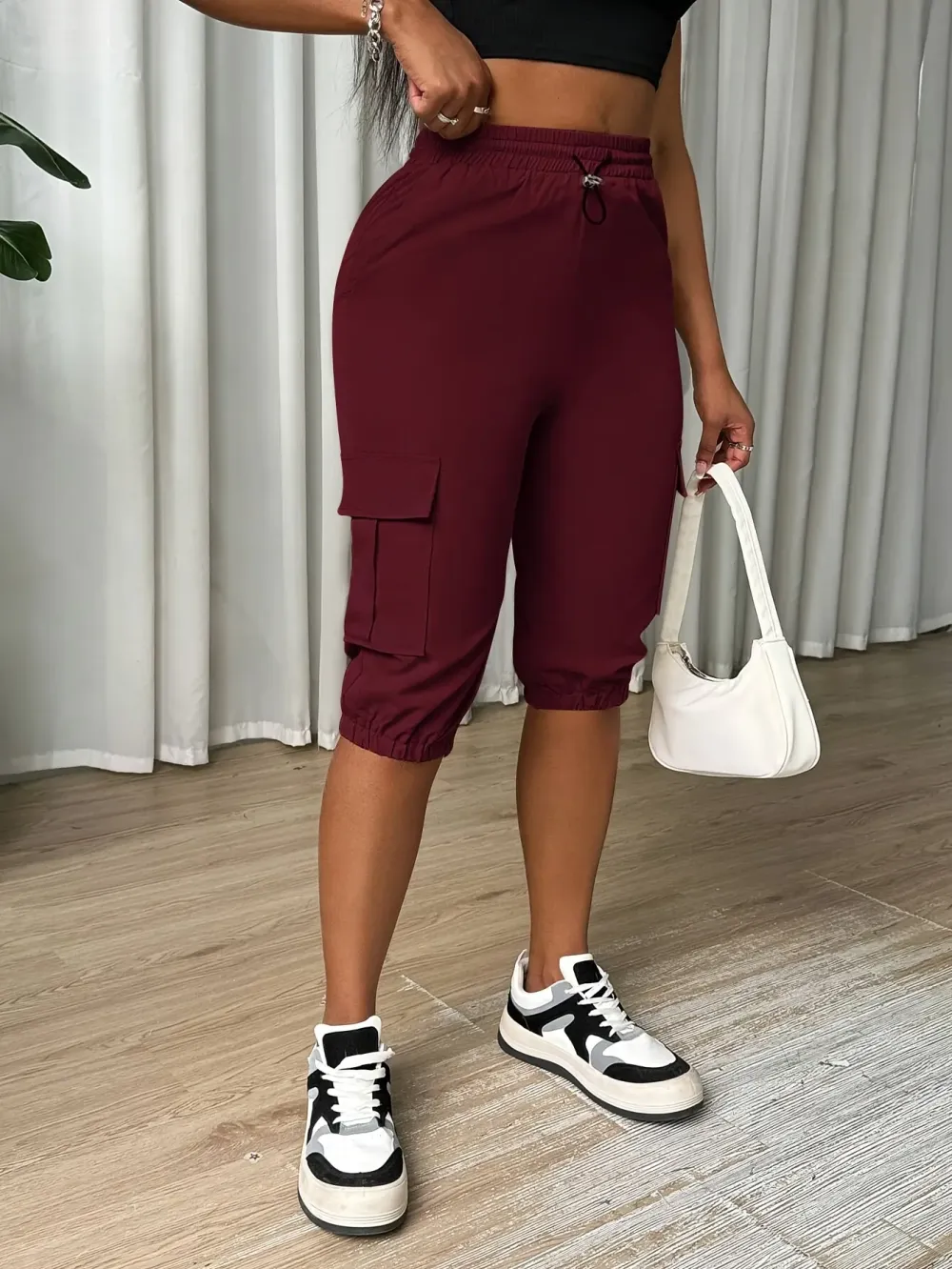 🔥Low Stock Alert!Pocket Design Cuffed Drawstring Pants
