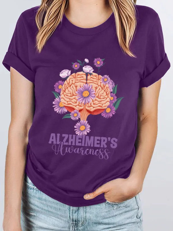 Women'S Alzheimer'S Awareness Round-Neck Short-Sleeved T-Shirt