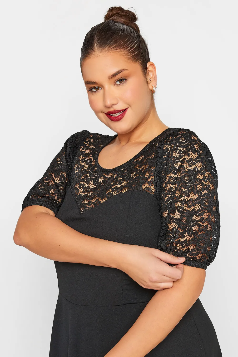 LTS Tall Black Lace Midi Dress