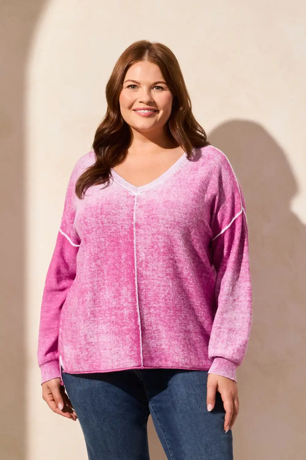 Special Wash Long Sleeve V-Neck Sweater-Orchidsky