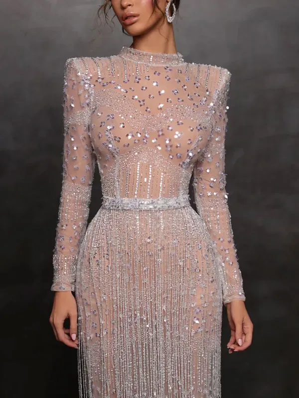 exquisite see-through tassel wedding ladies' dress