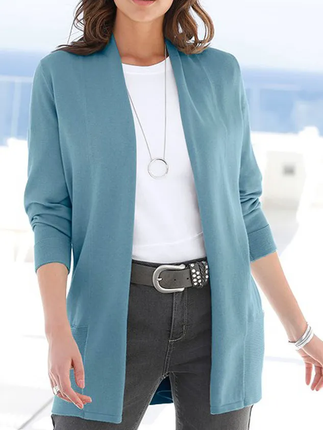 Plain Yarn Casual Sweater Coat