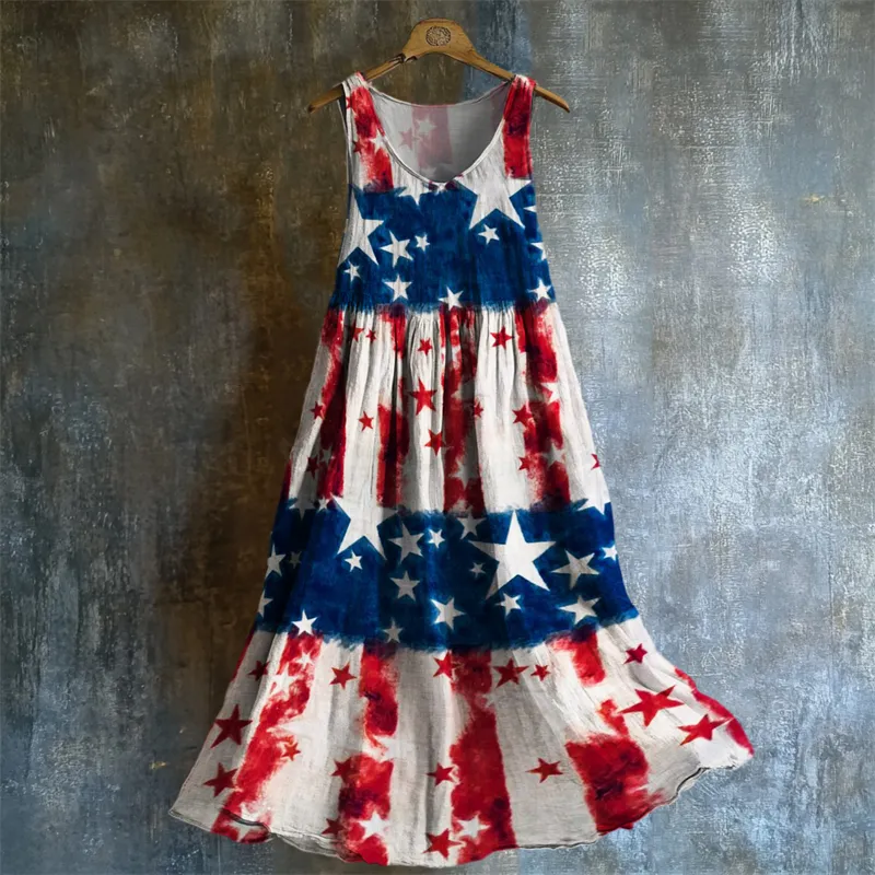 American Flag Inspired Bleached Flowy Linen Dress