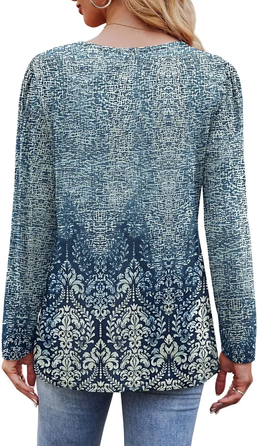 OFEEFAN Long Sleeve Shirts for Women Fall Fashion 2024 Dressy Casual Blouses Trendy Pleated Tunic Tops for Leggings