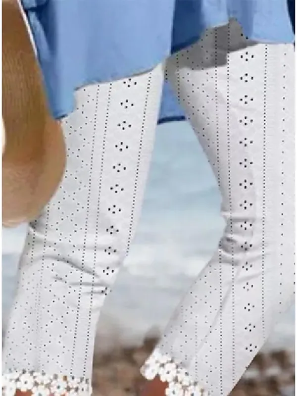 Women's Capri shorts White Fashion Casual Daily Lace Calf-Length Comfort Plain S M L XL 2XL