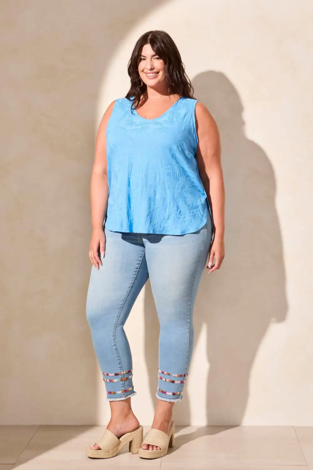 Foliage Jacquard Knit V-Neck Tank-Deep Sea