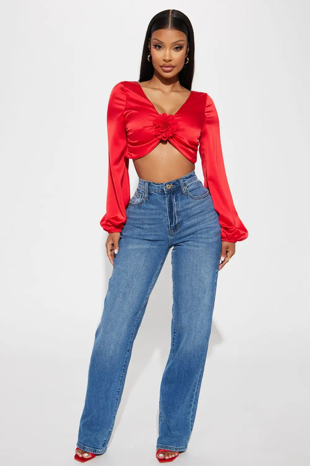 Blooming Baddie Satin Top - Red