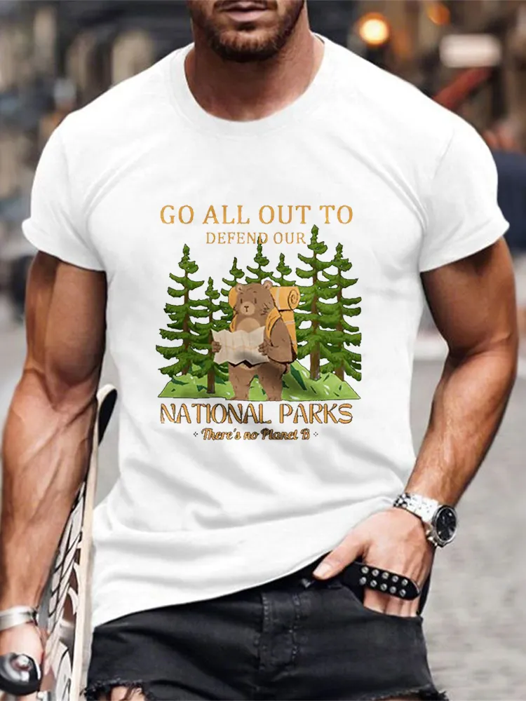 Men'S Round-Neck Short-Sleeved T-Shirt With Go All Out To Defend Our National Parks Prints