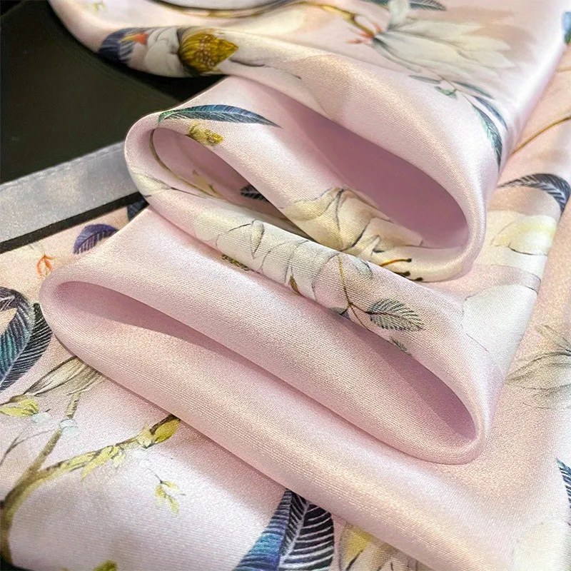 Silk Floral Pattern Elegant Pink Scarf